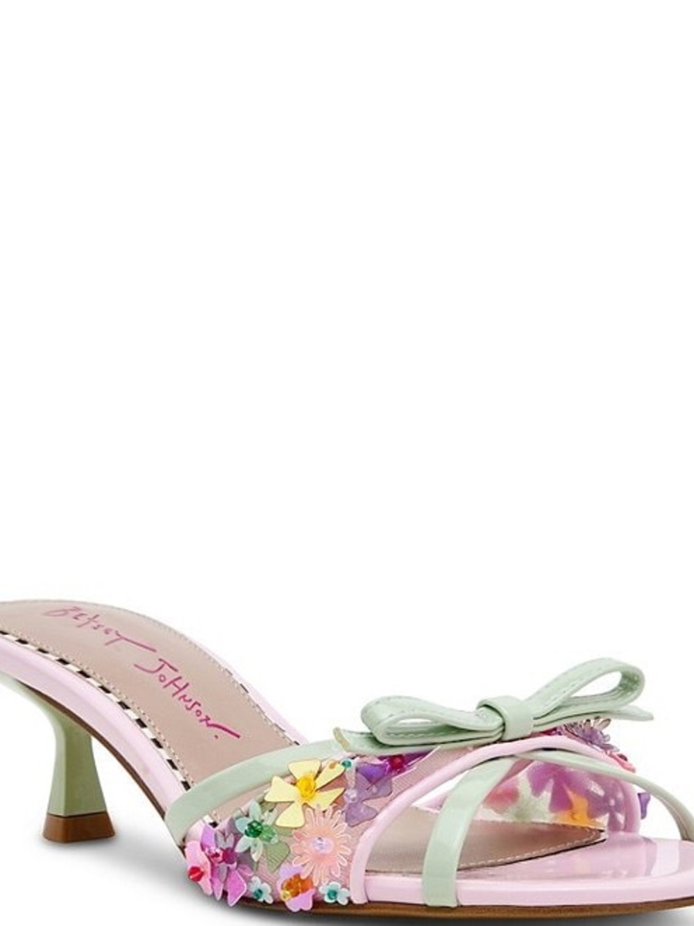 Betsey Johnson Pink and Light Green Floral Bow Heeled Sandals